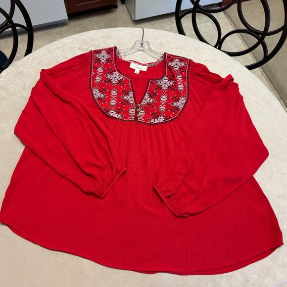 Nurture  Embroidered Red Gauze Blouse. Size 2X - Picture 5 of 9